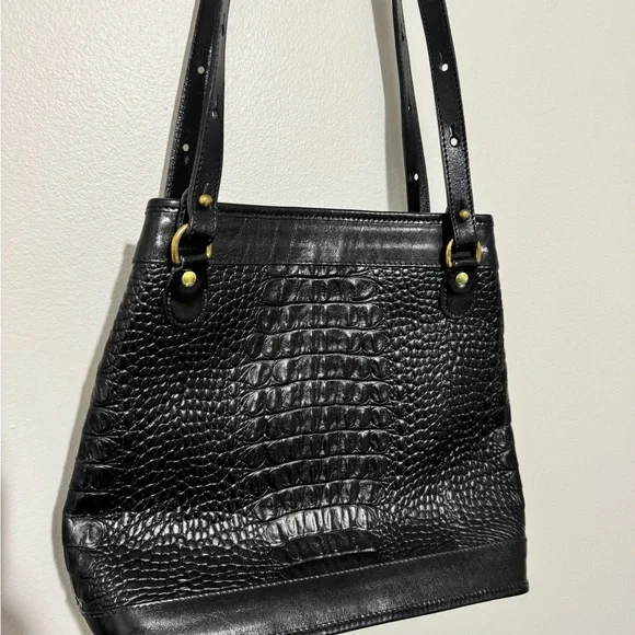 Vintage Brahmin Black Crocodile-Embossed Bag Purse EUC - Picture 7 of 13